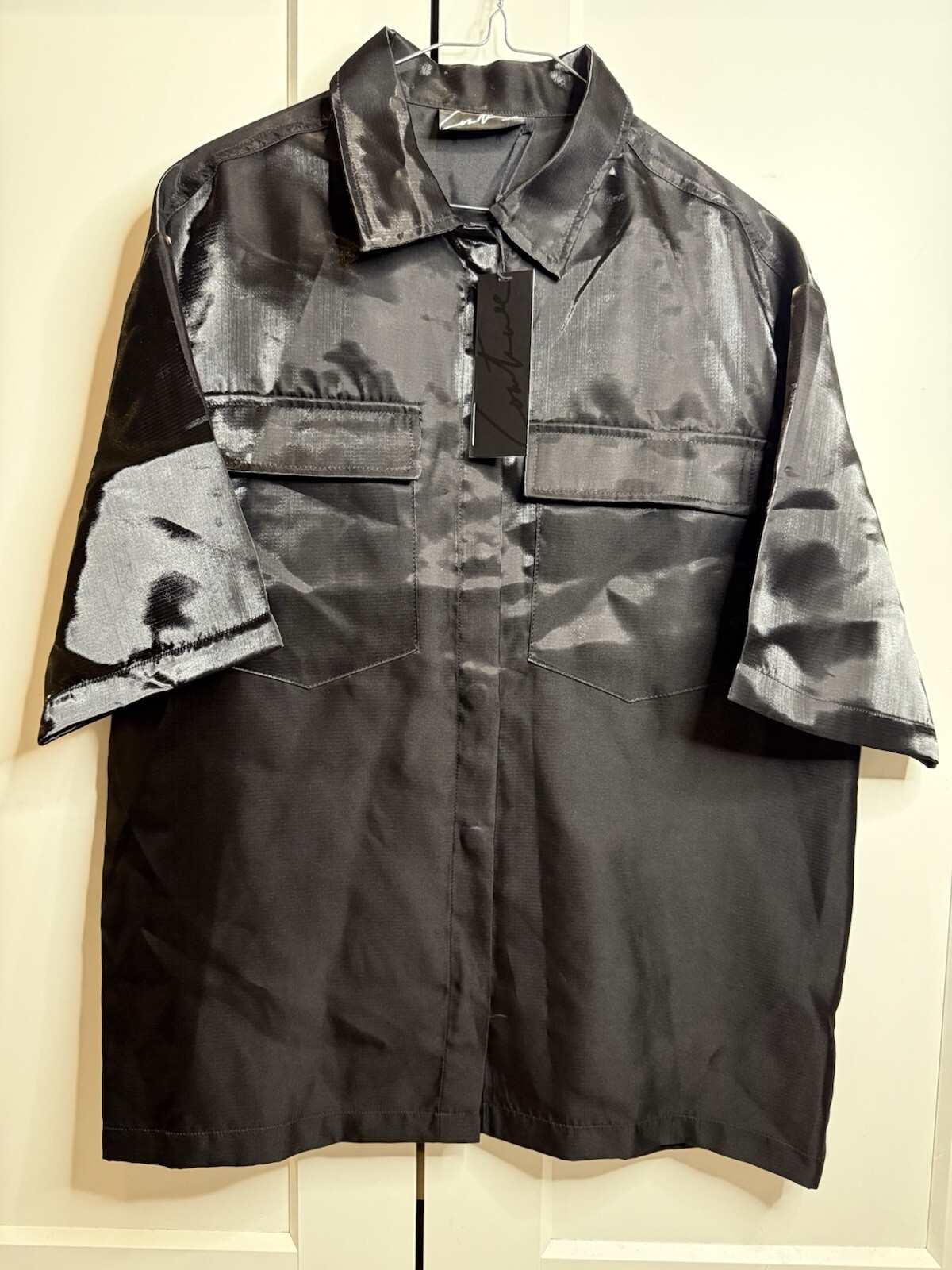 BNWT The Couture Club Organza Shirt UK 6 Oversized XS/S Black Womens RRP £45