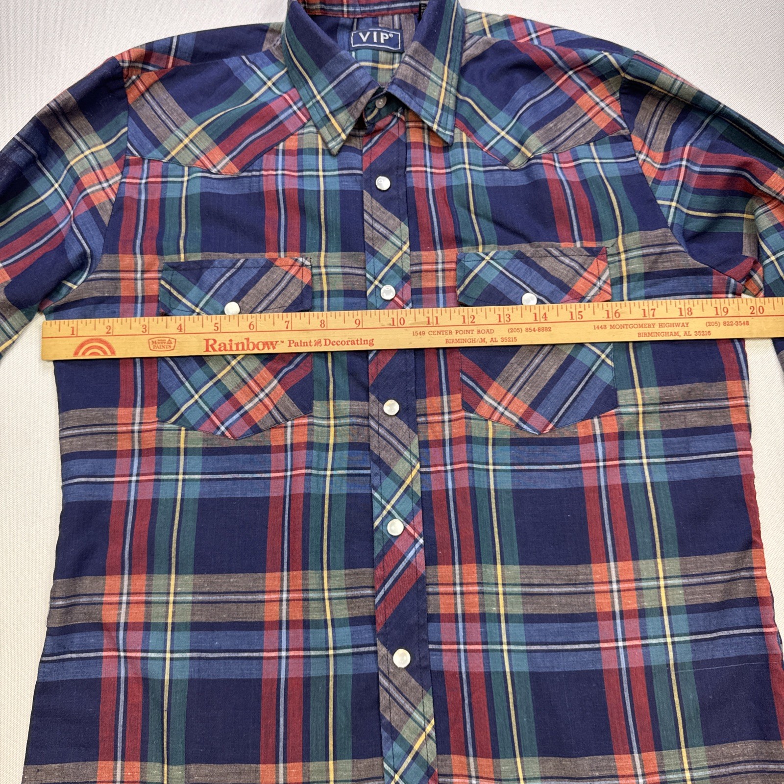 Vintage VIP Western Snap Shirt Mens S 90s Plaid Check Pearl Cowboy Ranch #0210