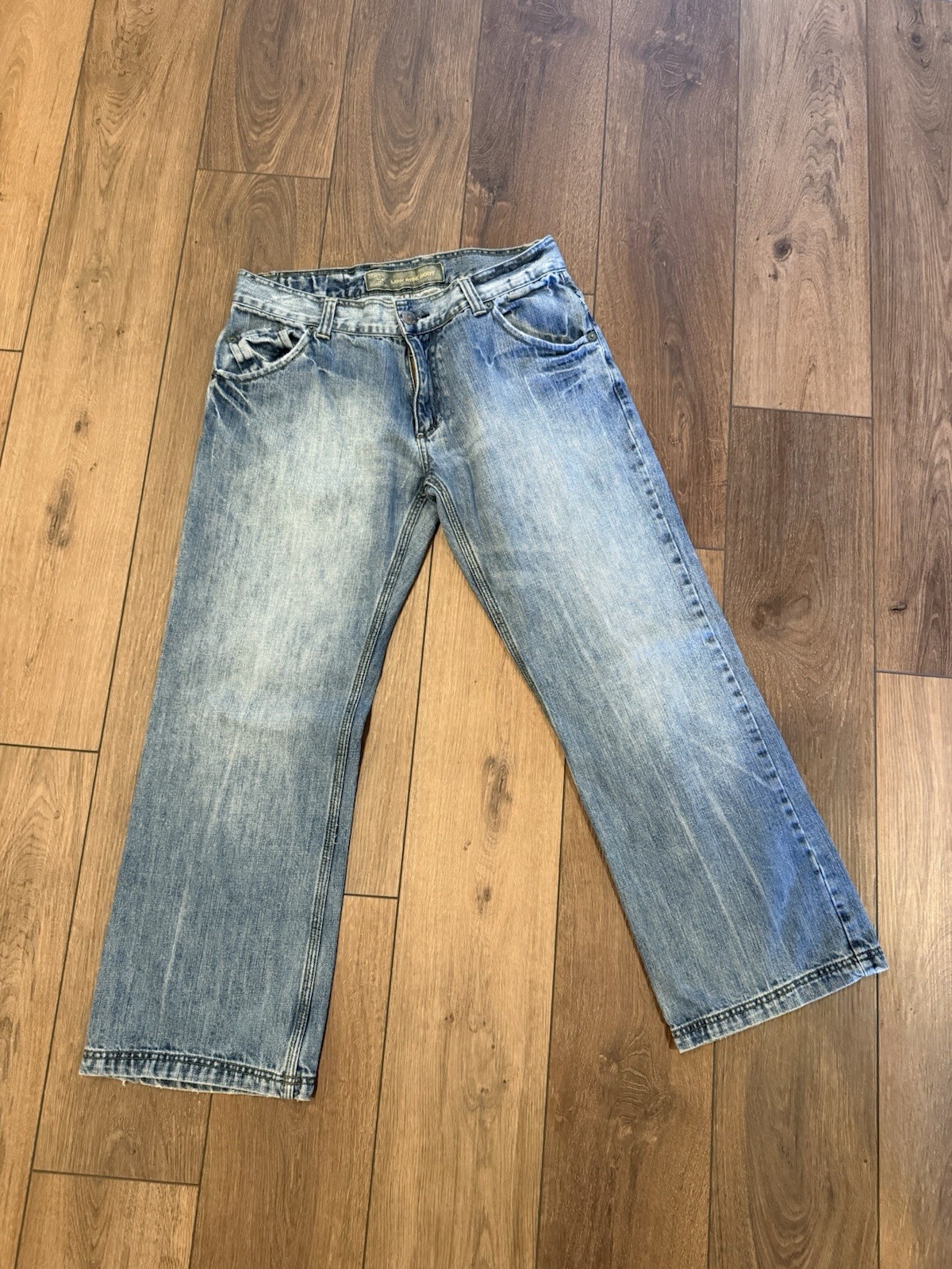 Arizona Jean Company Bootcut Jeans Low Rise Blue Denim Button Logo 5-Pocket