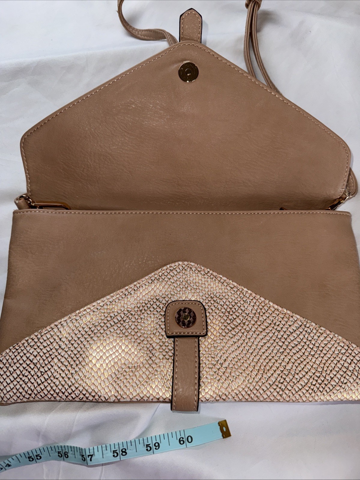 Melie Bianco Vegan Leather Clutch Shoulder Strap Envelope Handbag Rose Gold Bag