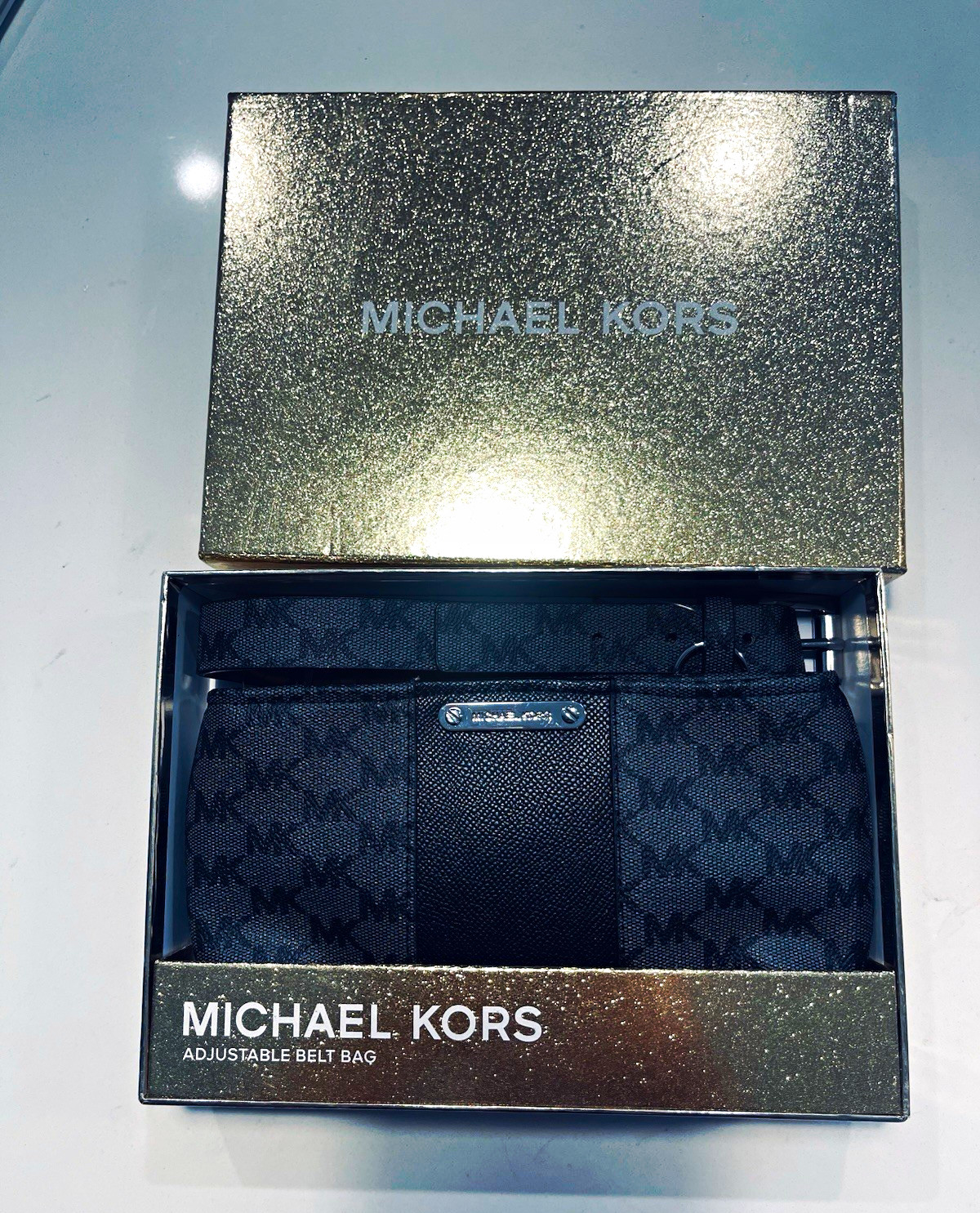 Michael Kors Small Black Logo Belt Bag, Zip Closure, Adjustable Strap