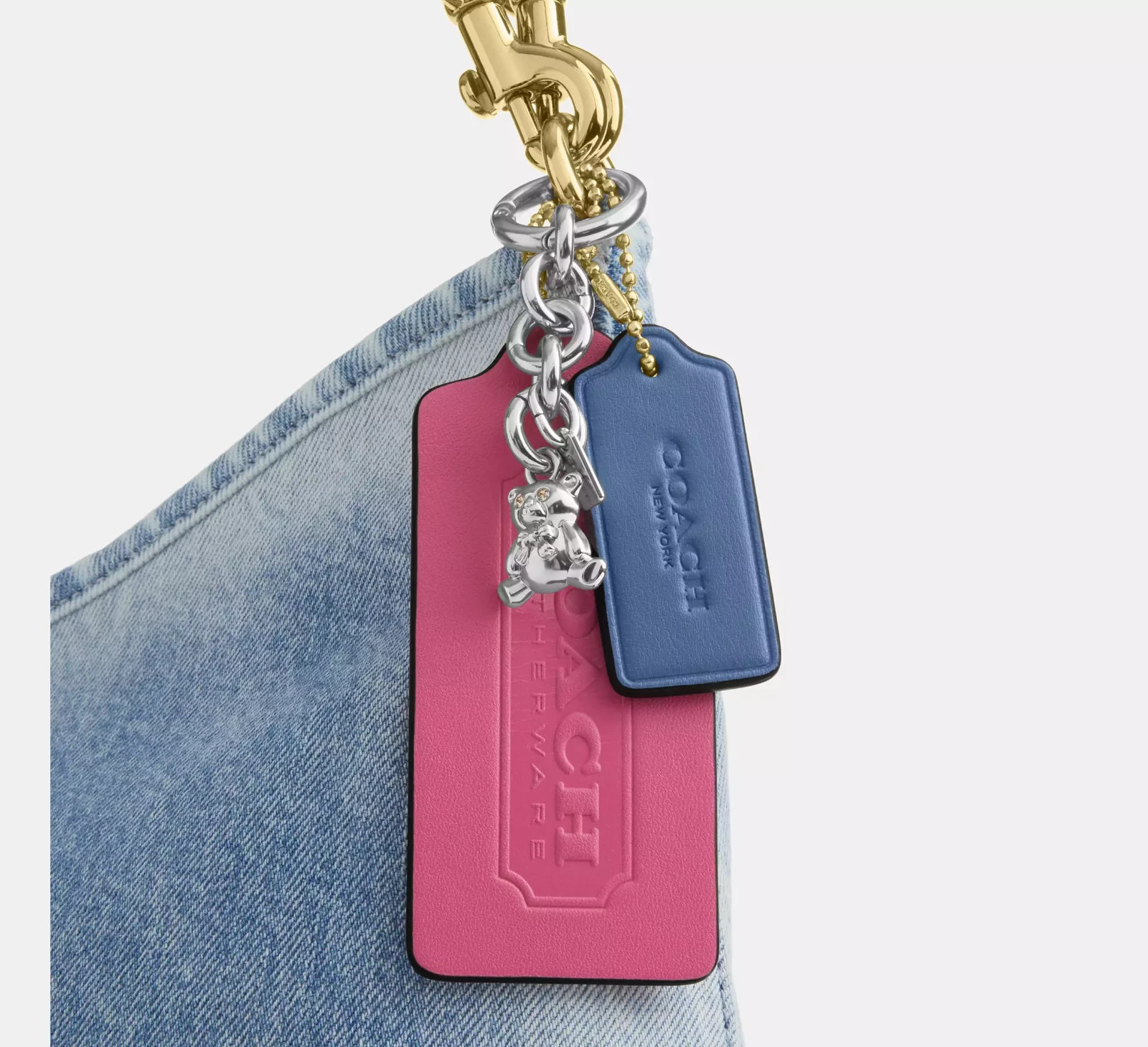 NWT Coach Laurel Shoulder Bag In Loved Denim With Charms CEF26