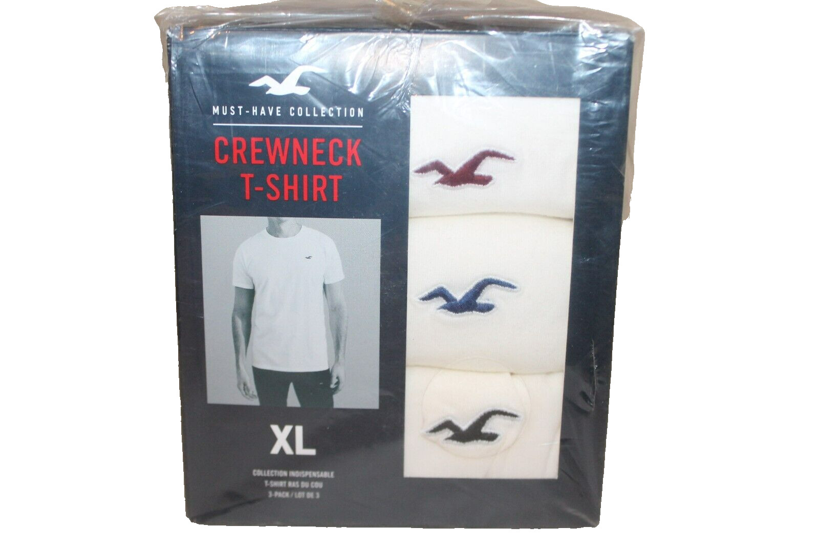 HOLLISTER TEE SHIRT GIFT SET QTY 3 PCS MENS SIZE XL NEW WHITE W/DIFFRENT LOGO