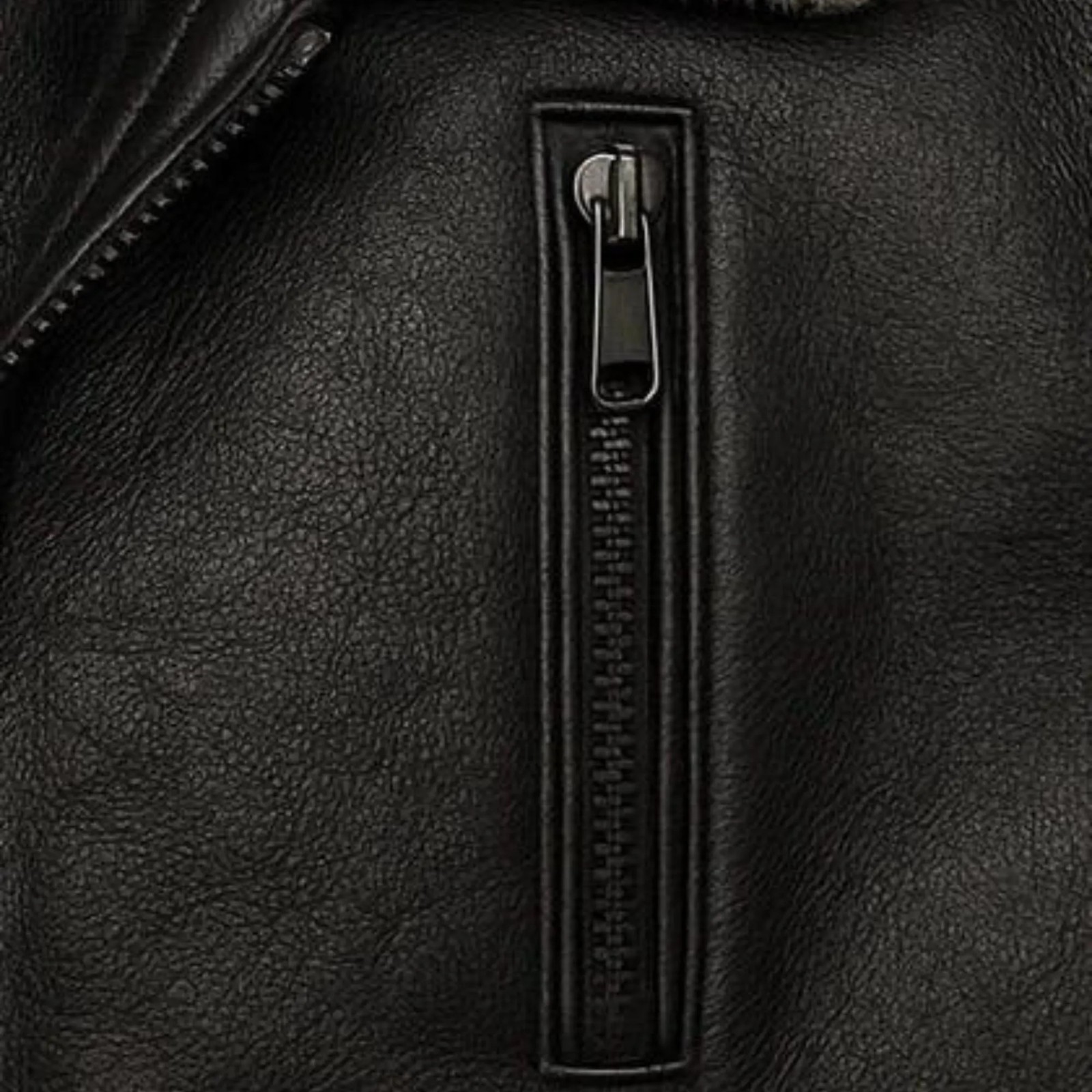 Men’s Black Leather Shearling Jacket Oversized Fur Collar Winter Aviator Coat