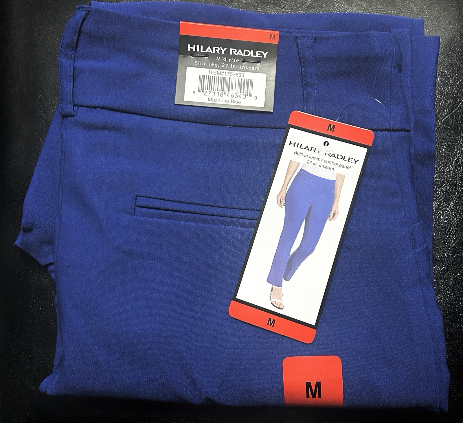 Hilary Radley Women’s Size Medium Mazarine Blue Tummy Control Pull-On Pants.