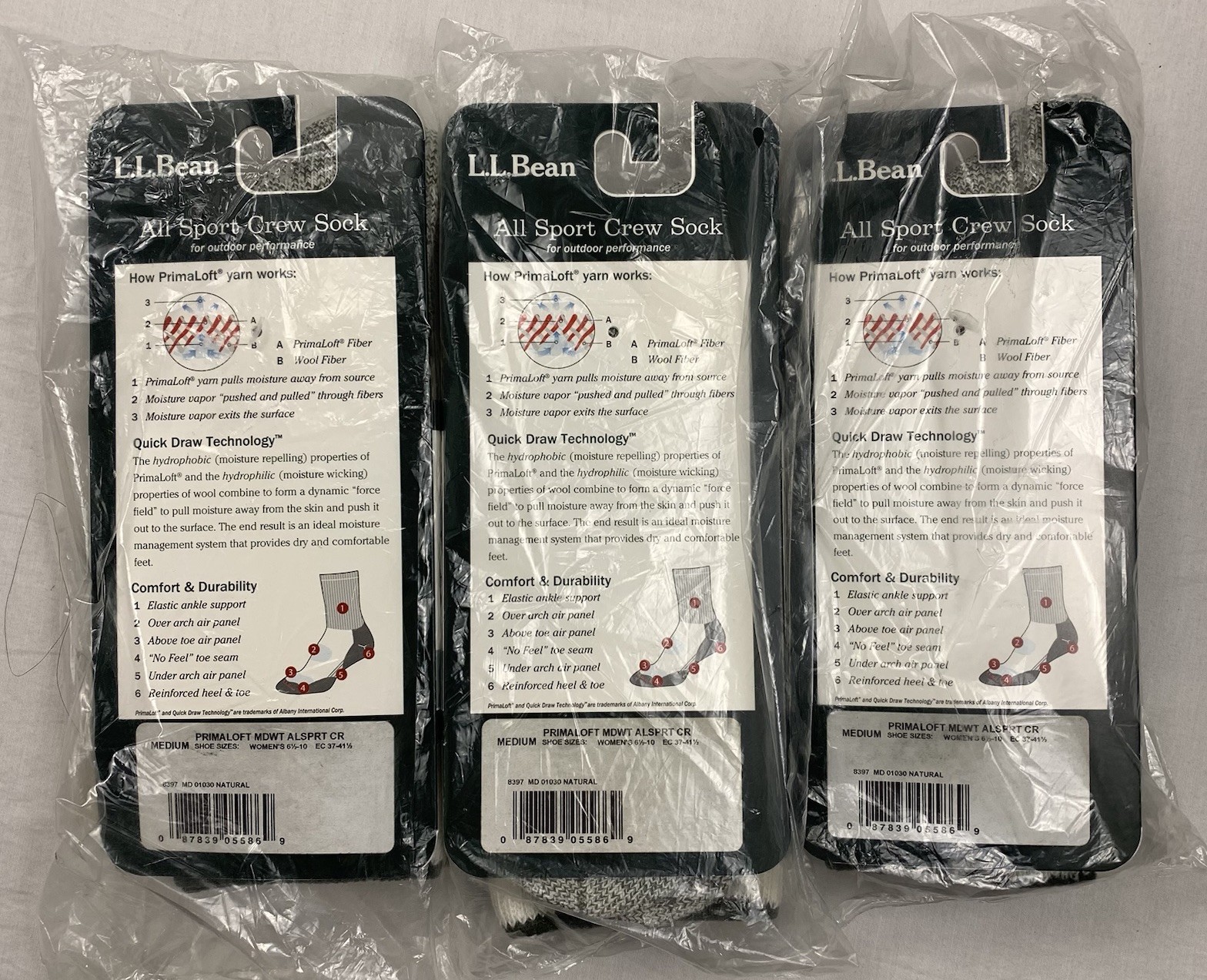 LL Bean Hiking Backpacking Casual Wool Blend Socks 3 pair Womens sz M 6 1/2 – 10