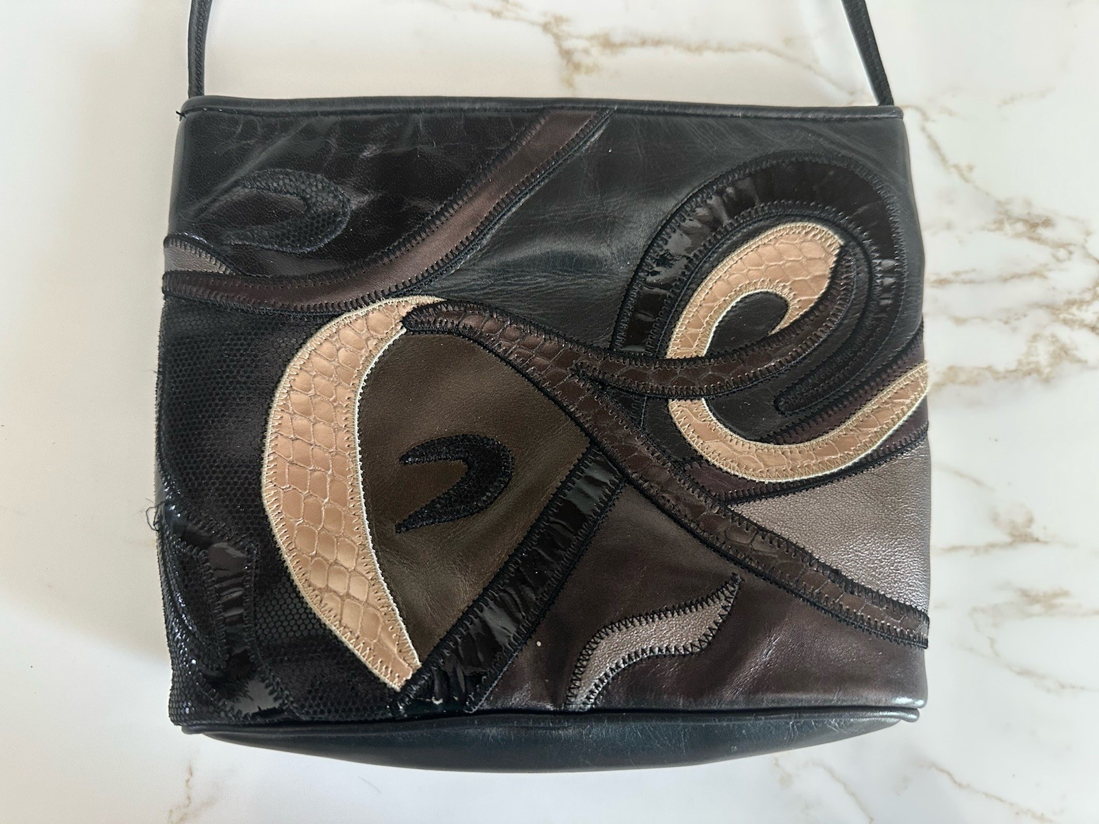 Sharif Handbag Patchwork Black Made In USA 7.5” x 6.25” x 1.75” Vintage
