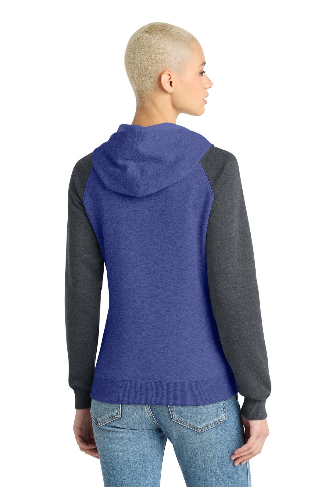 DT296 Women’s Lightweight Fleece Raglan Hoodie Heather deep Royal/Charcoal Sz M