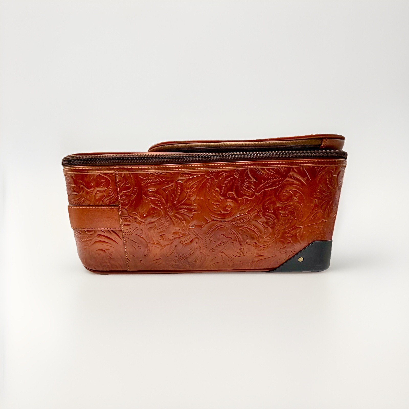 Rare Patricia Nash Brown Deep Embossed Floral Tooled Suitcase New Without Tags