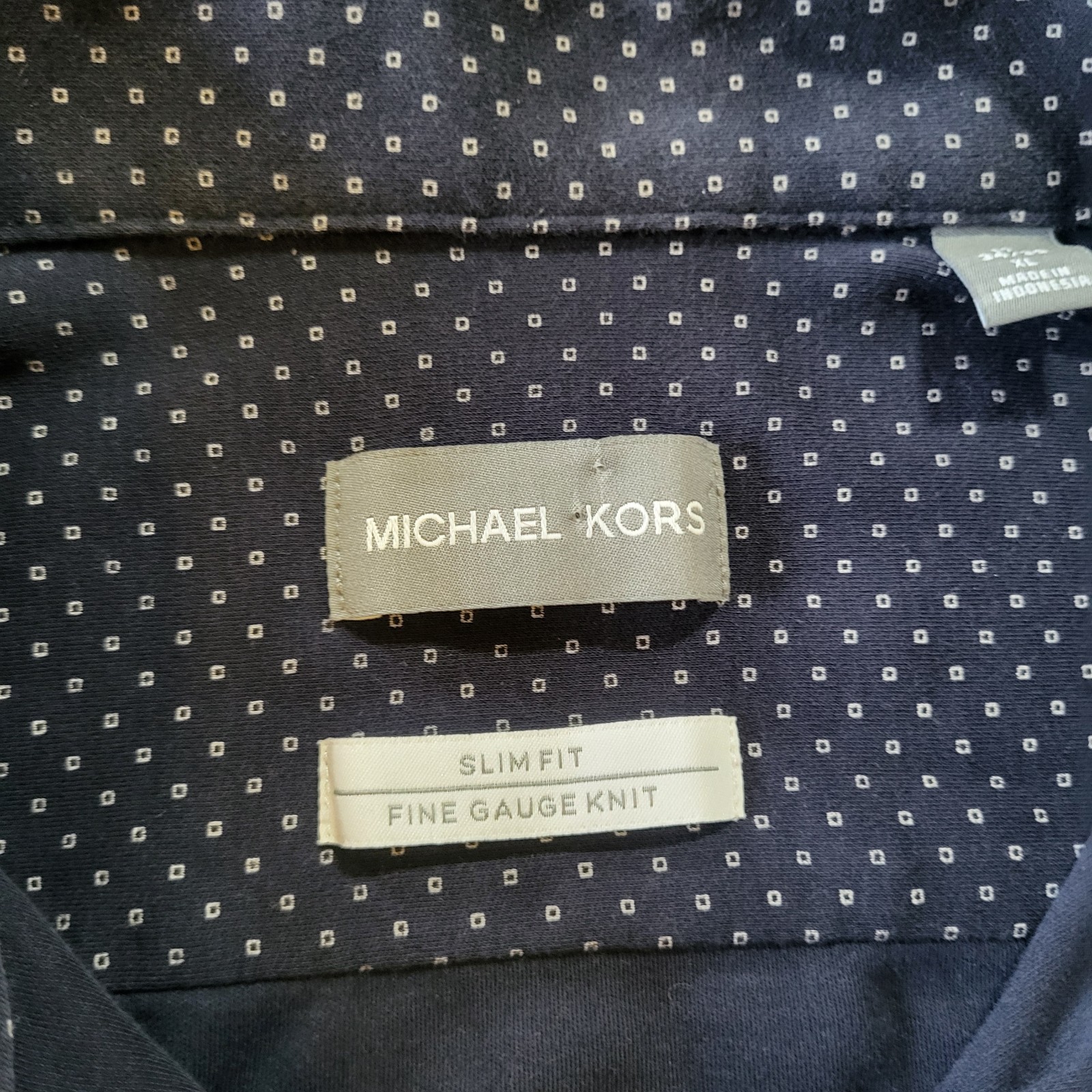 Michael Kors Slim Fit Blue Shirt Patterned Mens XL Button Down