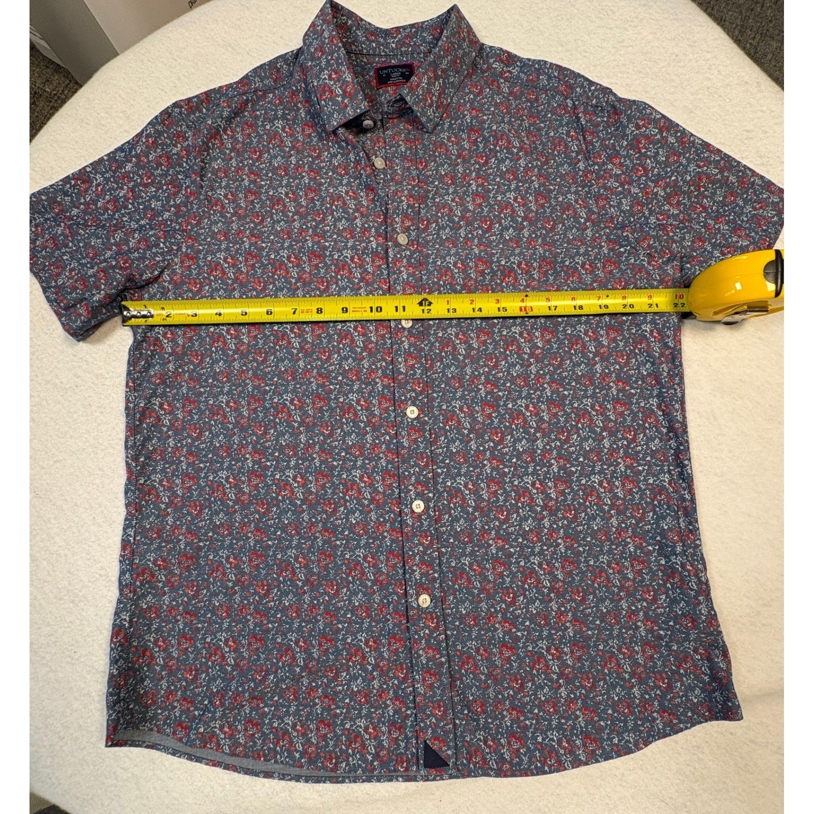 UNTUCKit Hartwell Mens Slim Fit Short Sleeve Floral Button Down Shirt Blue Red L