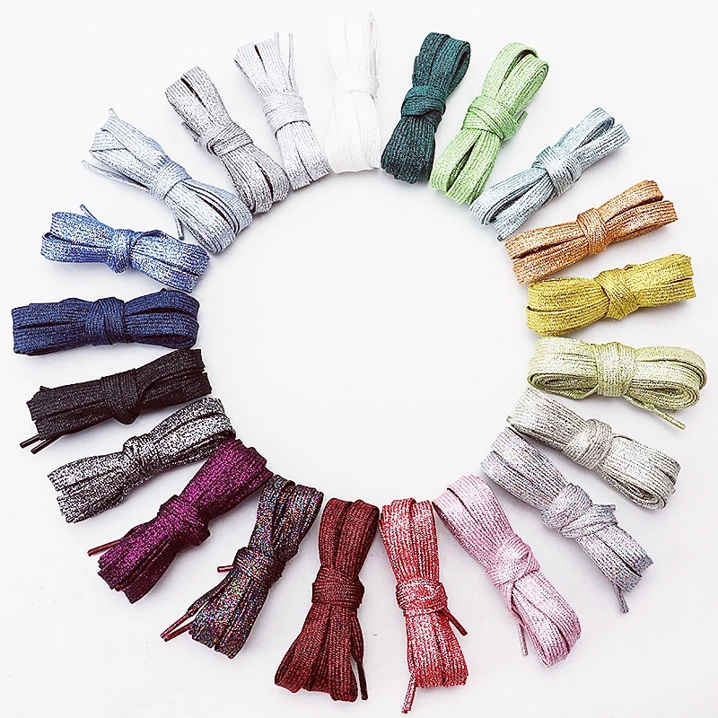 1 Pair New Colorful Gold Silver Shiny Flat Laces Glitter Shoelaces for Athletic
