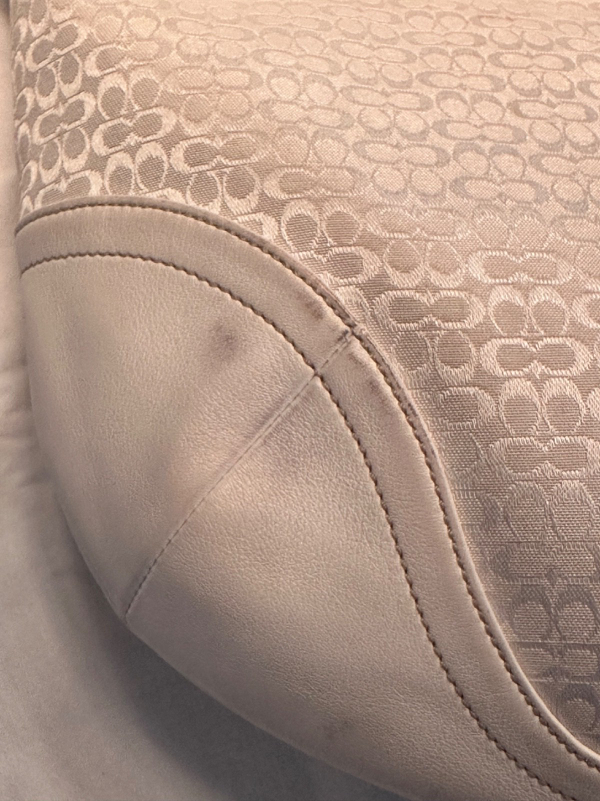 Coach Signature Hobo CC Monogram Shoulder Bag Cognac Leather White Fabric