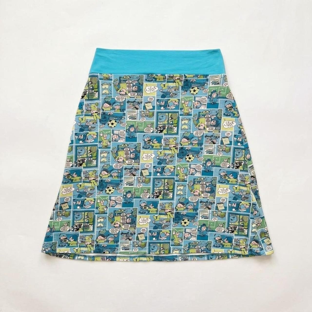 Blue Comics Funky Midi Skirt Fairycore Festival Y2K Playful Avantgarde Size S