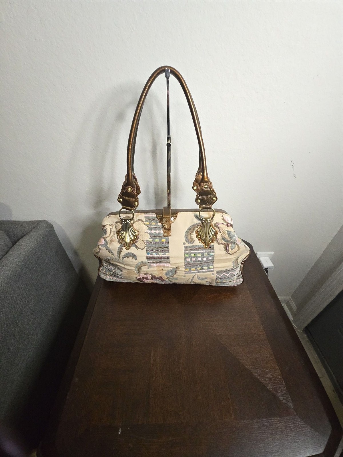 Sharif 1827 25th Anniversary Tapestry and Metallic Leather Frame Satchel
