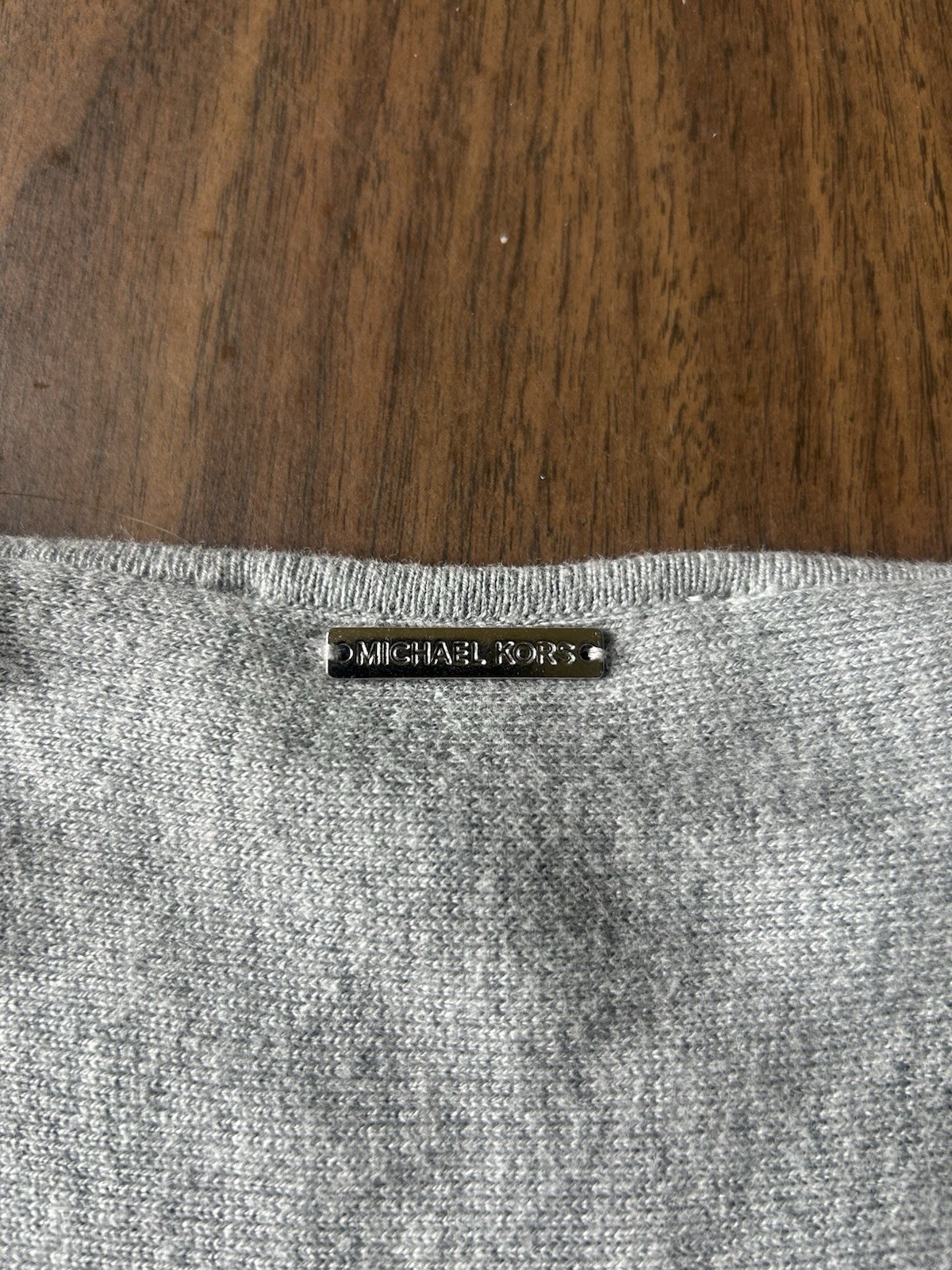 Michael Kors Gray Cashmere Knit Crew Neck Long Sleeve Logo Sweater, Women’s L