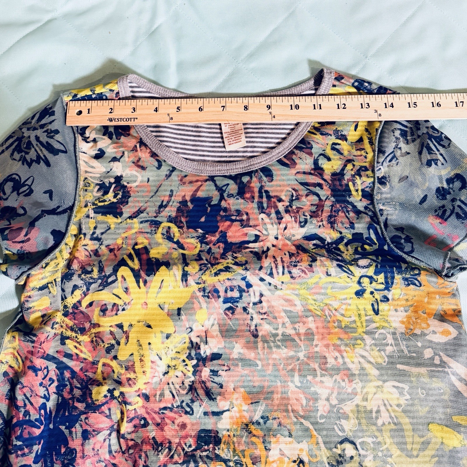 Sundance Shirt Top Sz S Double Layer Short Sleeve Floral Print Green Boho