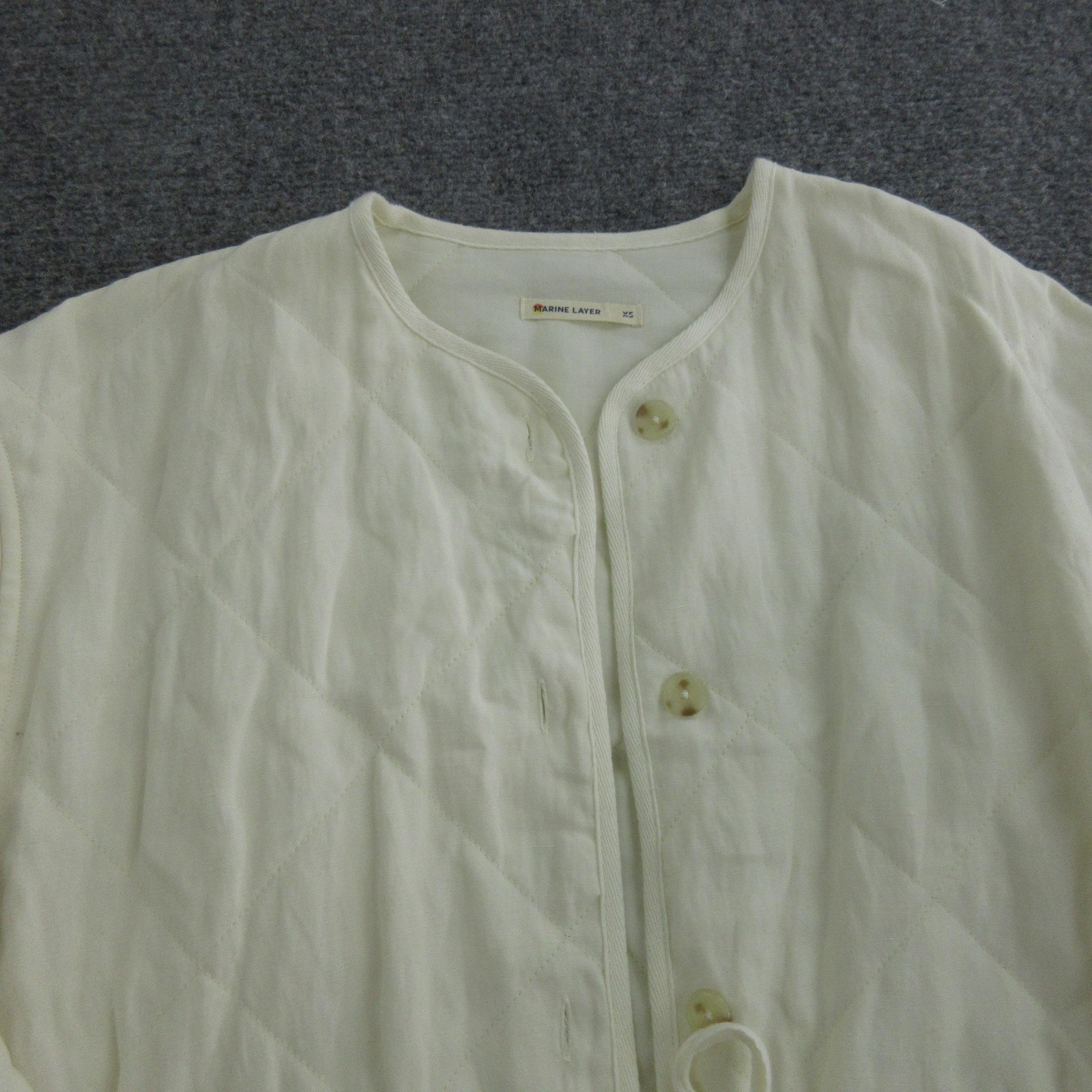 Marine Layer Coat Womens XS White Quilted Belted Collarless Lined Button Front