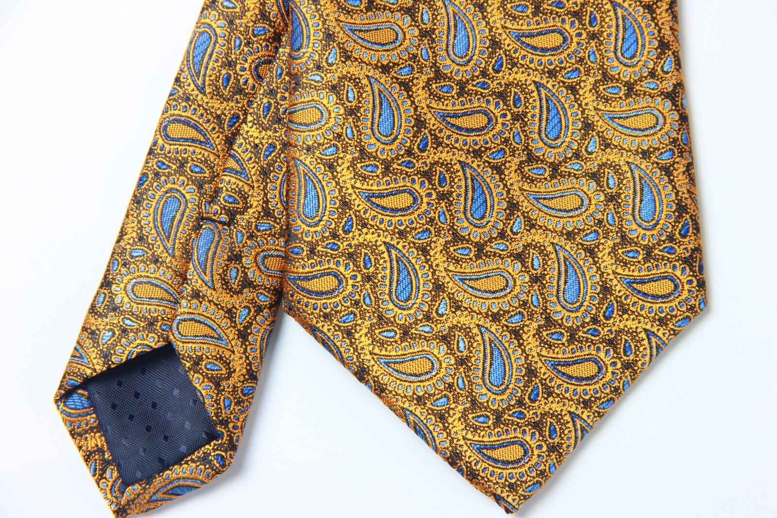 New Classic Paisley Gold Blue JACQUARD WOVEN 100% Silk Men’s Necktie Tie