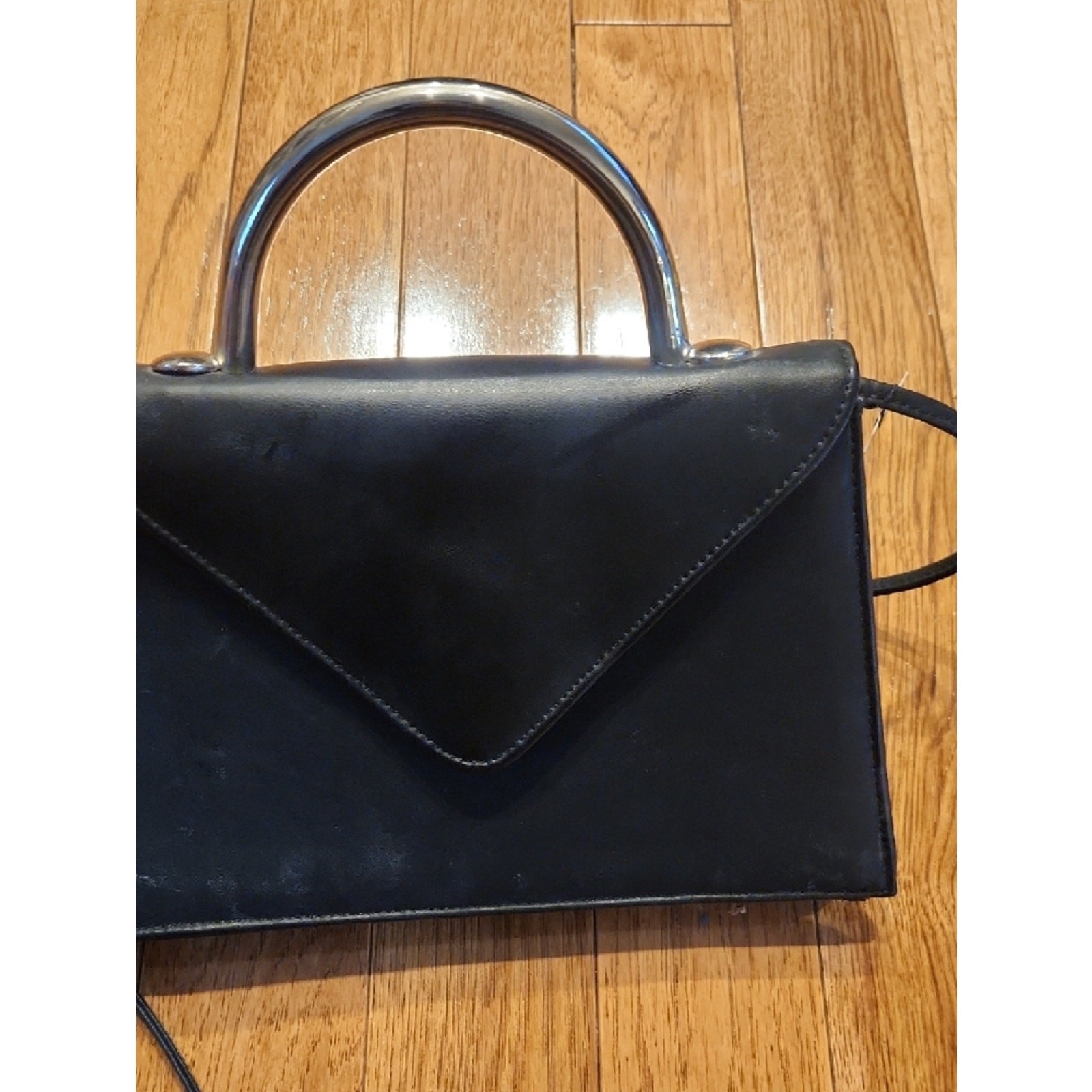 Black Crossbody Bag with Silver Top Handle P-004