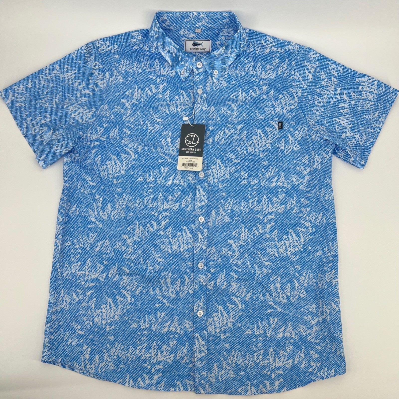 NEW Southern Lure SS Convo Visual Shade Blue White Pattern Shirt Mens Large