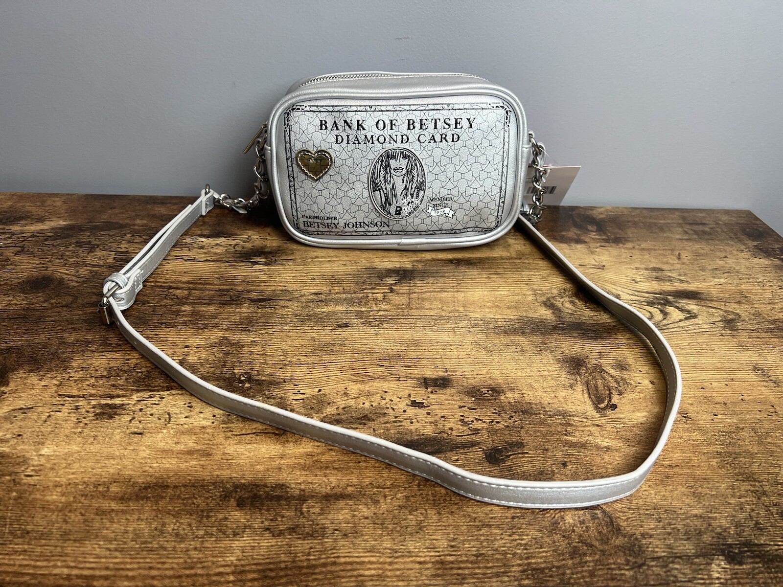 Betsey Johnson Silver XO Card Bank Of Betsey Diamond Card HandBag/crossbody NWT
