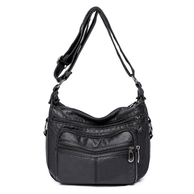 Women’s Leather Organizer Purse Shoulder Bag Multiple Pockets Cross Body Handbag