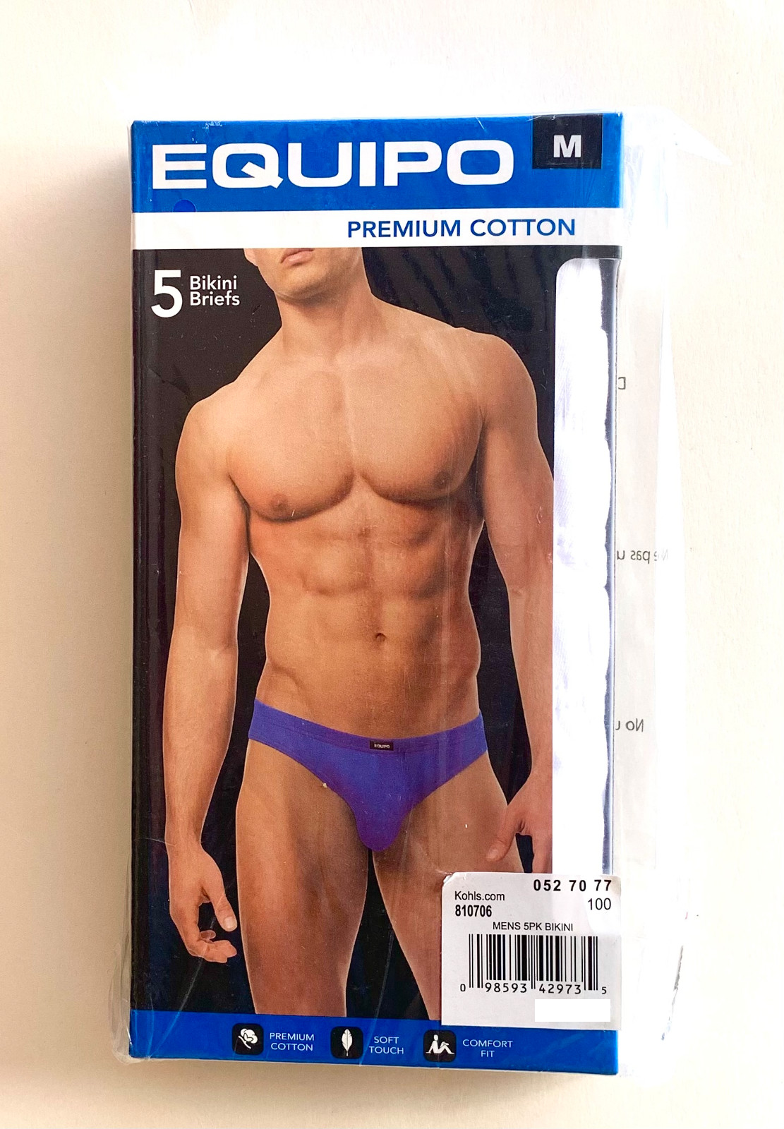 5 Pack Men’s Equipo Bikini Low-Rise Briefs White MEDIUM No Fly Cotton Underwear