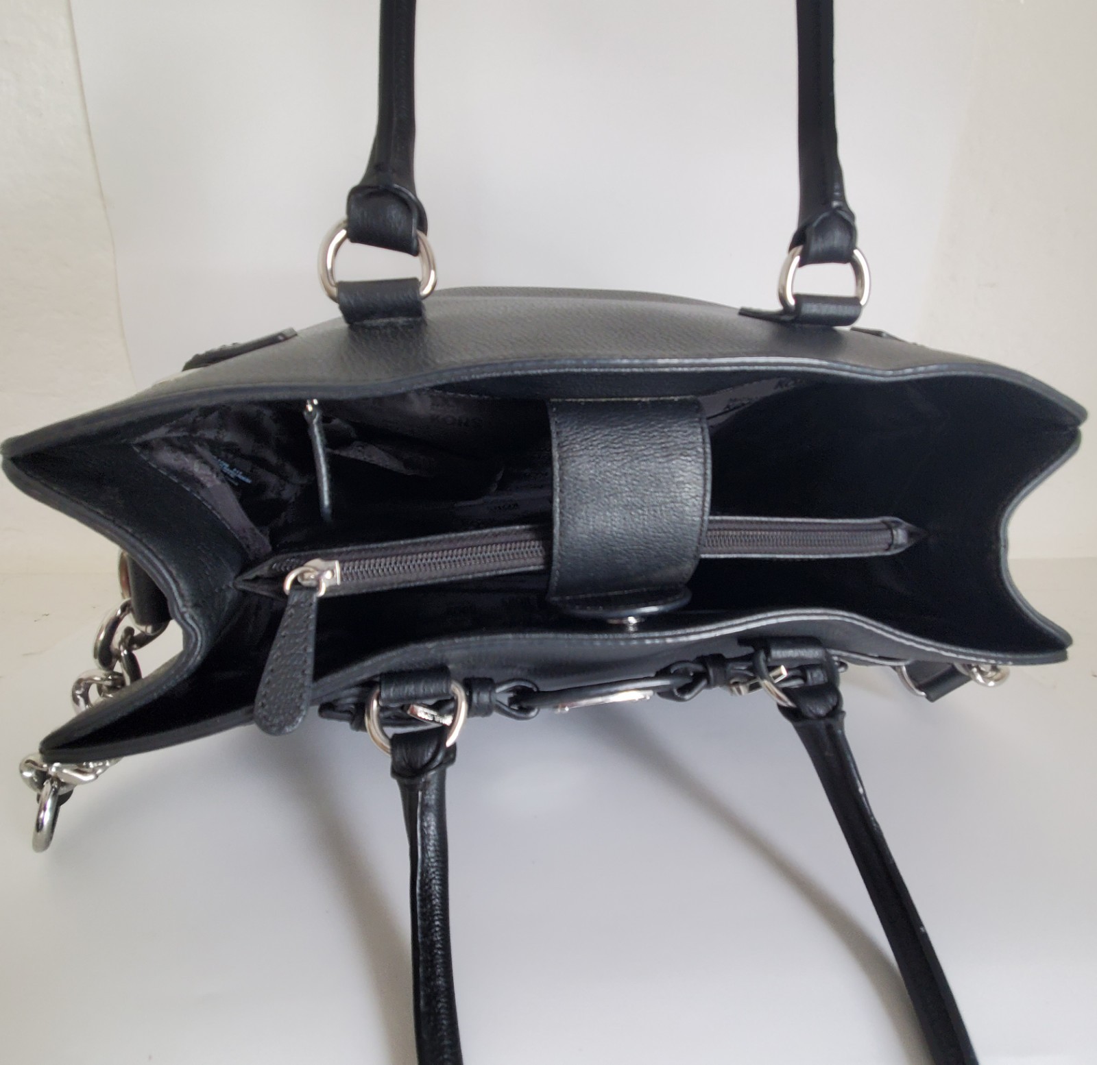 MK HAMILTON BLACK PEBBLED LEATHER SATCHEL HAND BAG SILVERSTONE HARDWARE MEDIUM