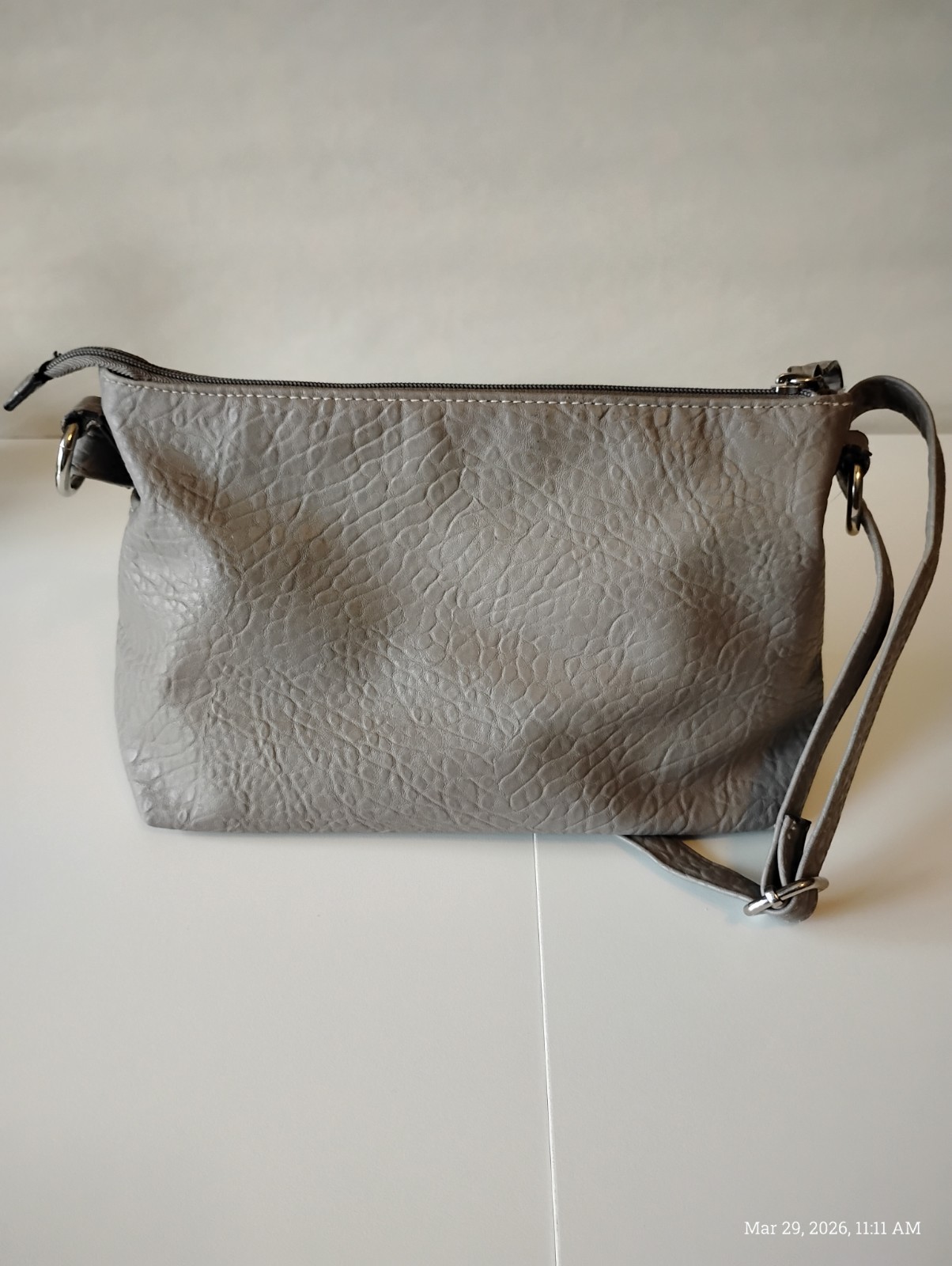 Rosetti Gray Pebbled Shoulder Bag Zipper Buckle Accent Inner Pockets