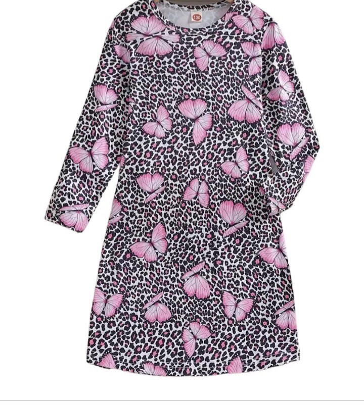 Tie Dye Girls Unicorn Print Long Sleeve Dress /gownSize 5-6