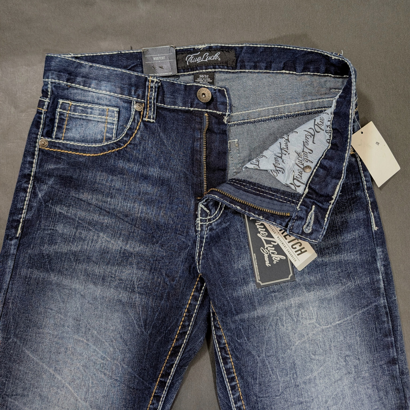 True Luck Men’s Classic Stretch Bootcut Jeans Pants 30×30 36×32 34×30 Stitch