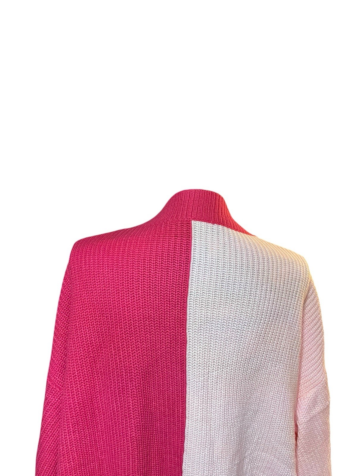 Two Tone Bright Pink Color Block Cardigan Preppy Glam Girlie Librarian Sz L