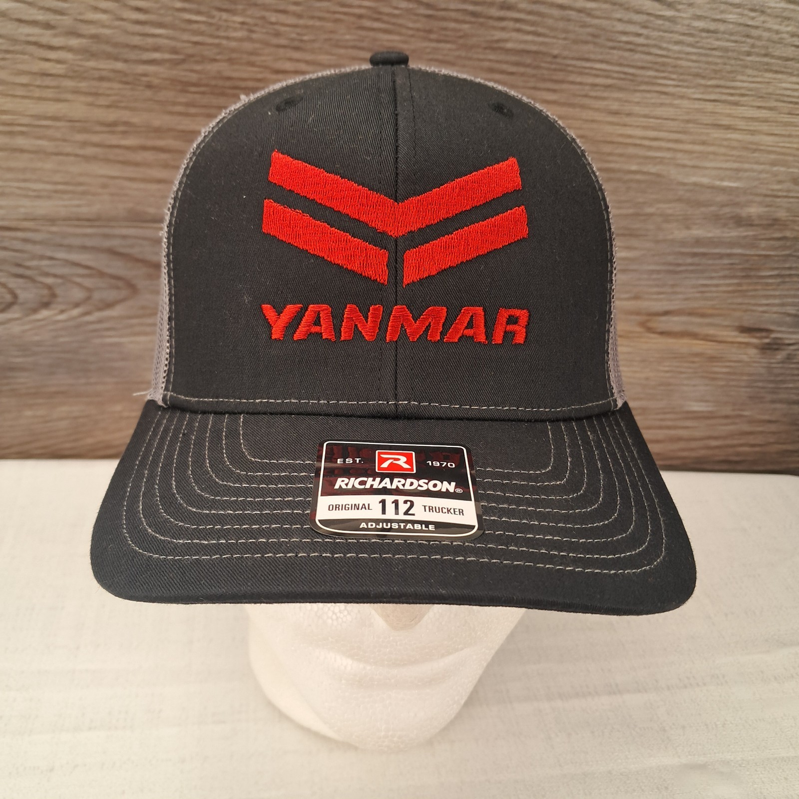 YANMAR Logo Embroidered Trucker Hat Black with Gray Mesh Snapback Cap Hat