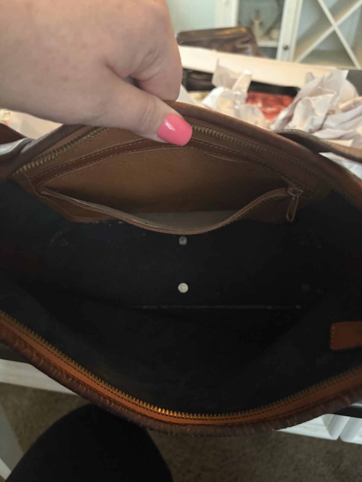 Vintage Dooney & Bourke Navy/Brown Pebbled Large Hobo Shoulder Bag Zip