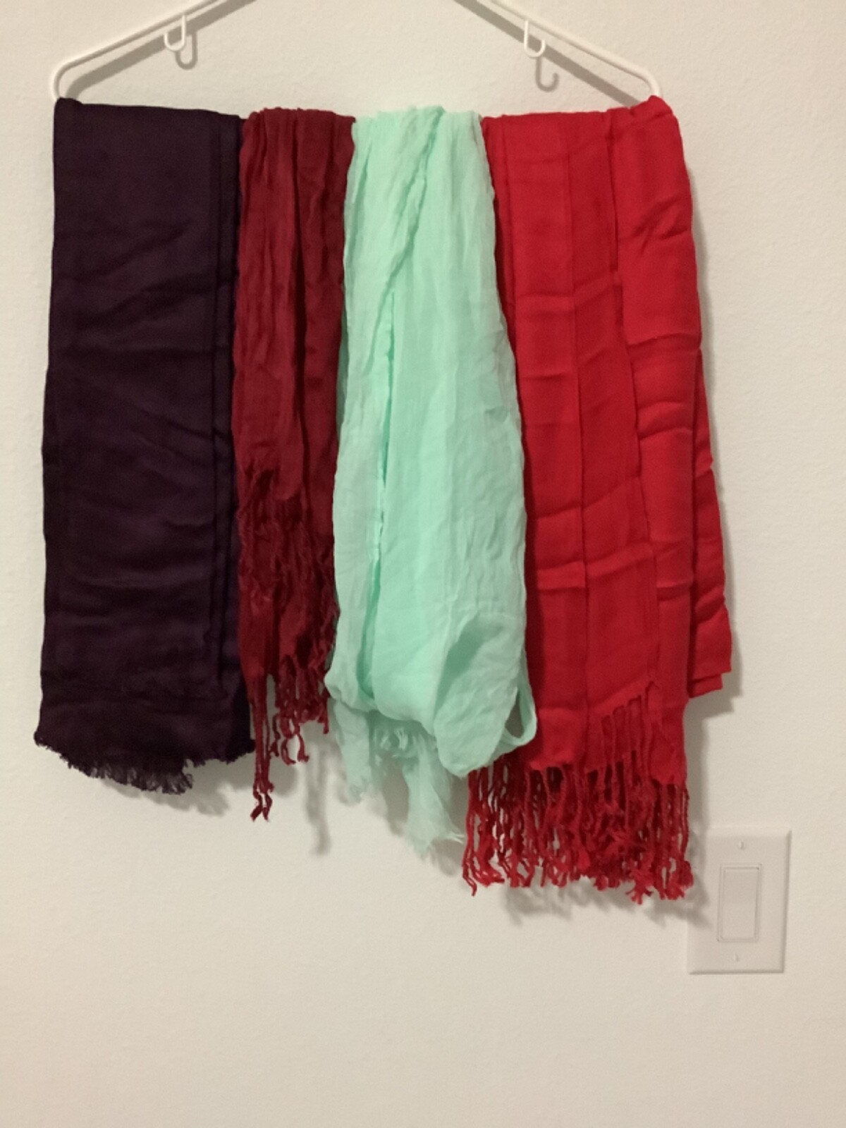 Purple, Burgendy, Mint Green, and Red Scarves