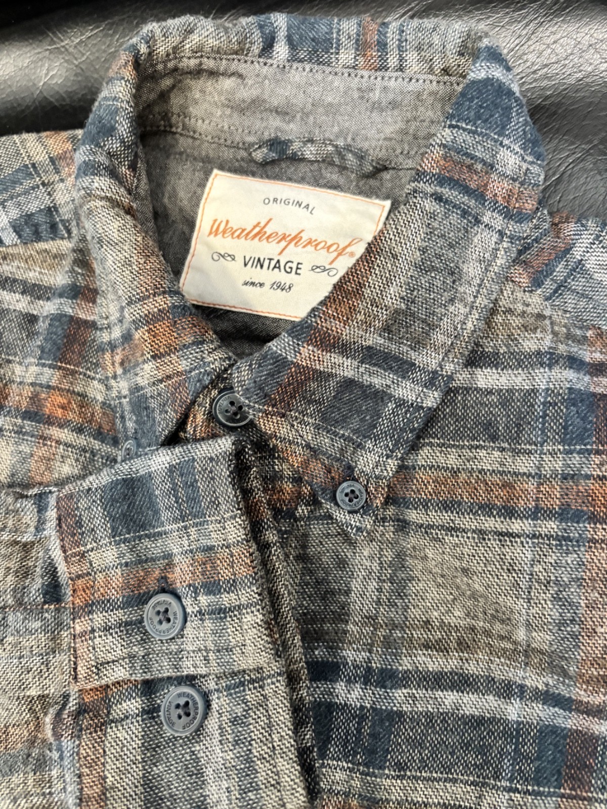 Weatherproof Vintage Shirt Mens Blue Gray Plaid Flannel Button Long Sleeve Small