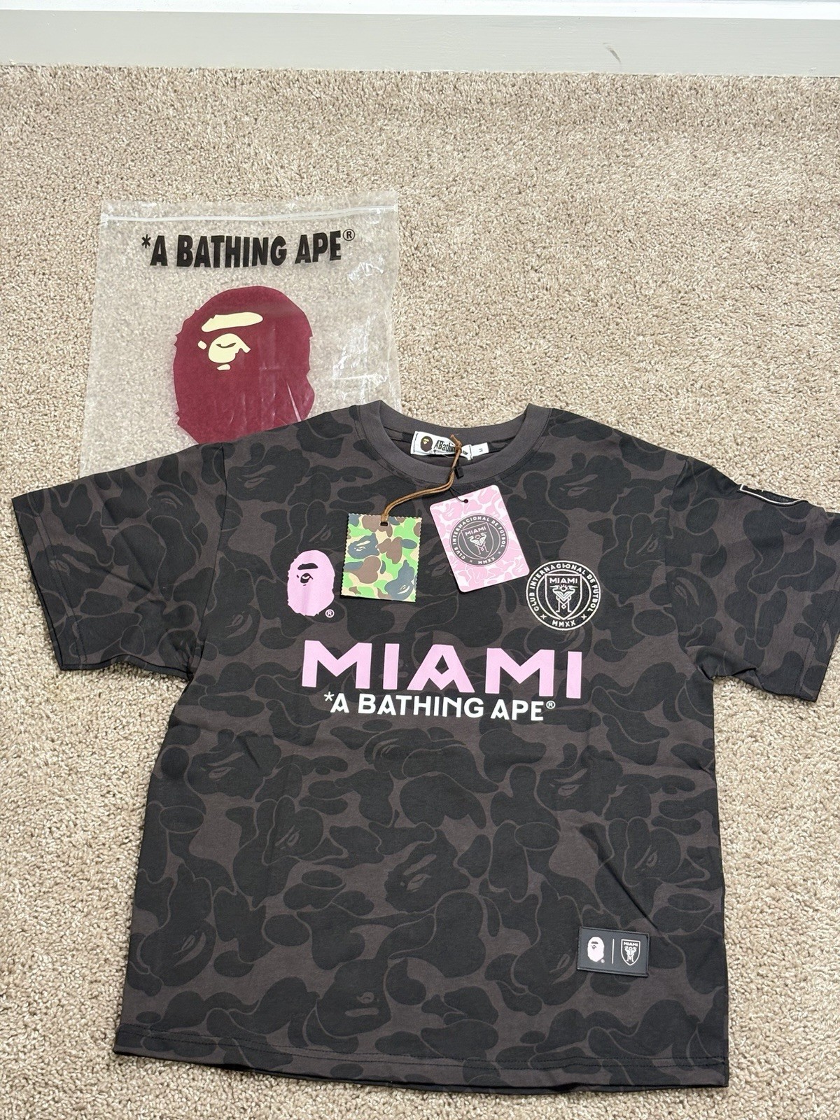 A Bathing Ape BAPE Inter Miami CF Camo Graphic Tee, Ape Head Logo, Men’s L