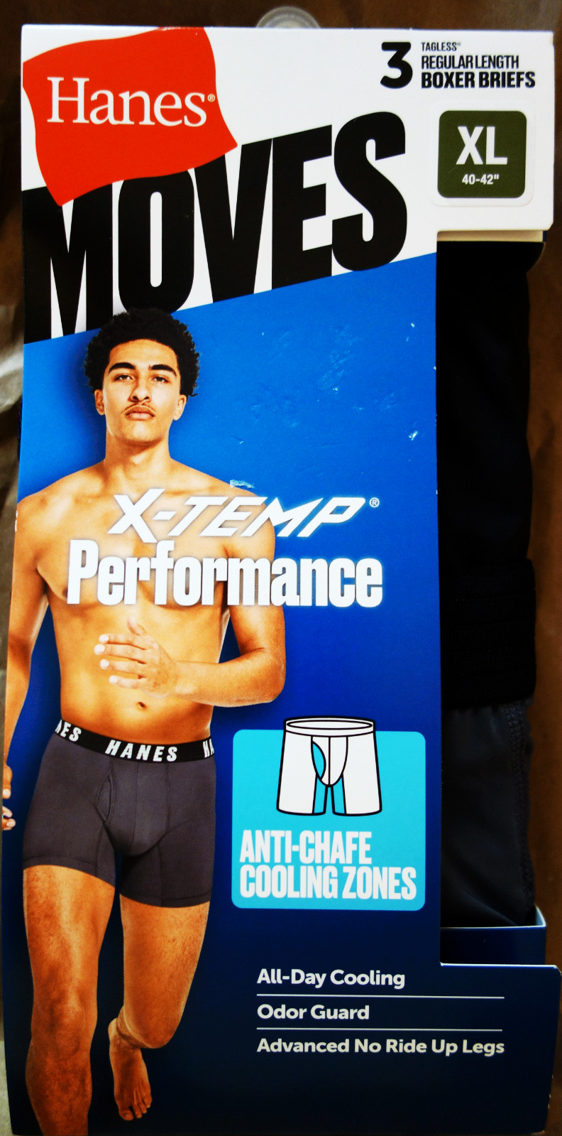 HANES MOVES Tagless X-Temp PERFORMANCE STRETCH BOXER BRIEFS 3-PACK Men XL NWT