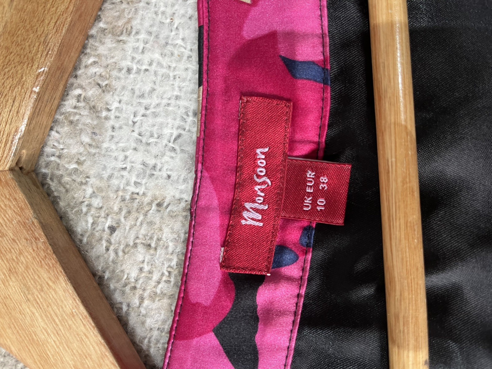 MONSOON 100% Silk Pink Black Blue Beige Fit & Flare Dress Size 10