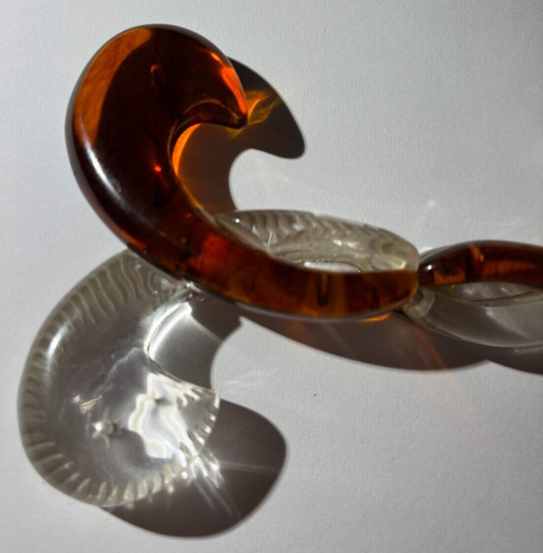 Vtg Antique LUCITE CLEAR AMBER Fleur De Lis BUCKLE TORTOISE SHELL Belt COLLAR