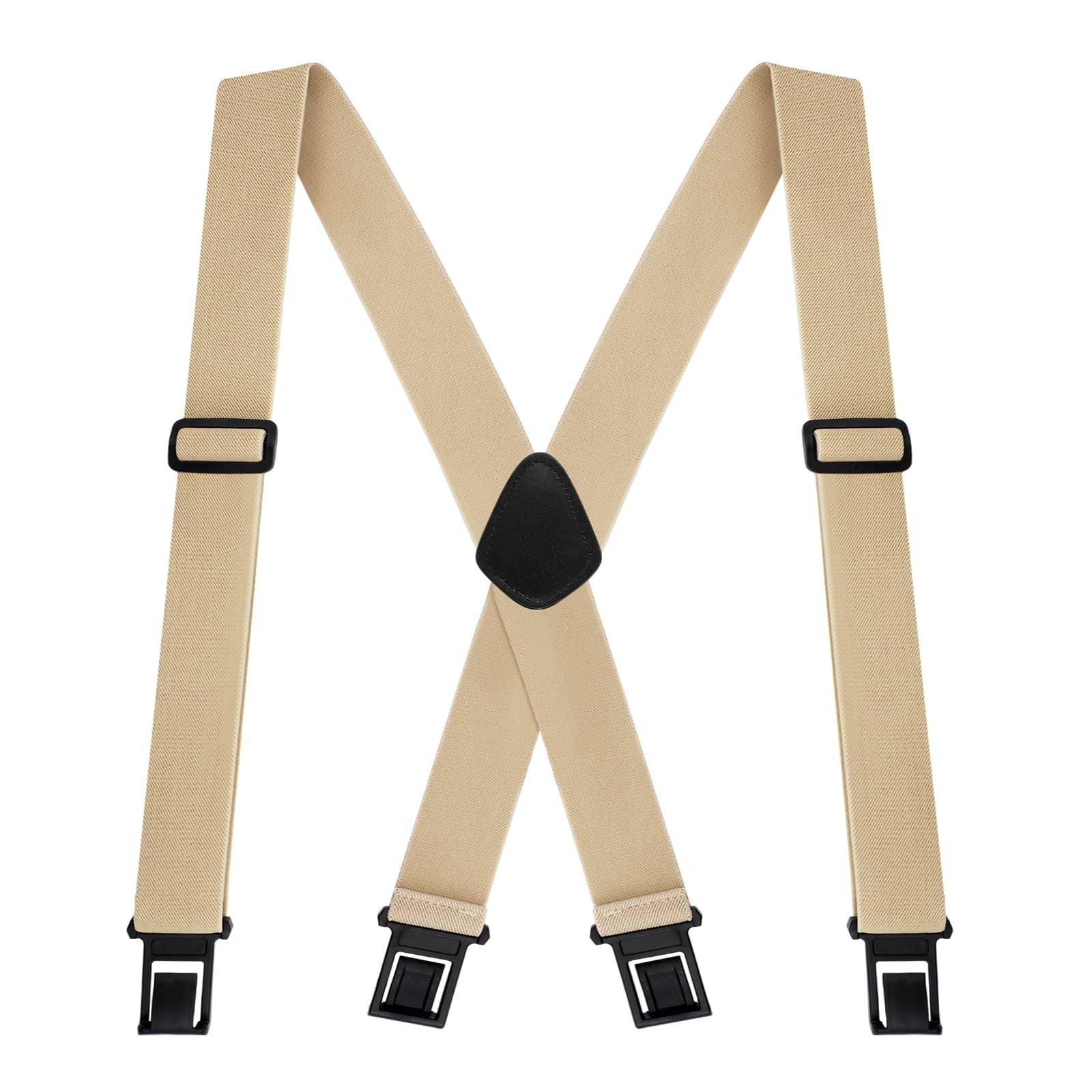 Mens Belt Clip Suspenders 1.5 Inch Wide Heavy Duty X Back Adjustable Khaki