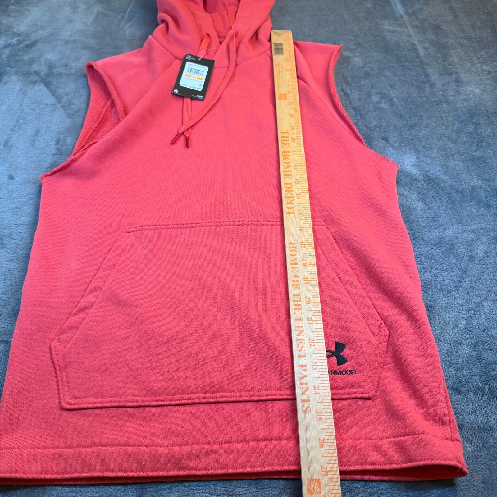 Under Armour Red Heavyweight Terry Sleeveless Hoodie Vest Mens Small NEW