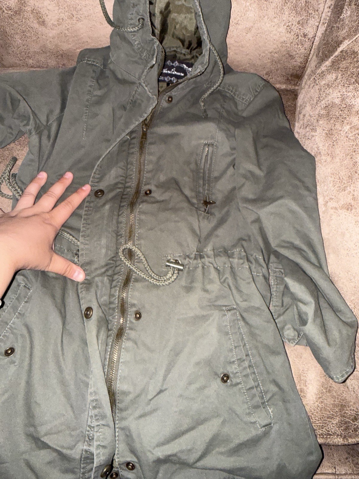 Ambiance Green Hooded Parka Jacket Full Zip Button Pockets Women’s Size S