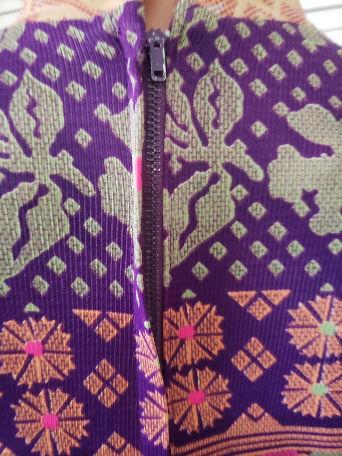 Vintage 1970s Mod Purple Pink Green Orange Beige Column Maxi Dress Size S/M