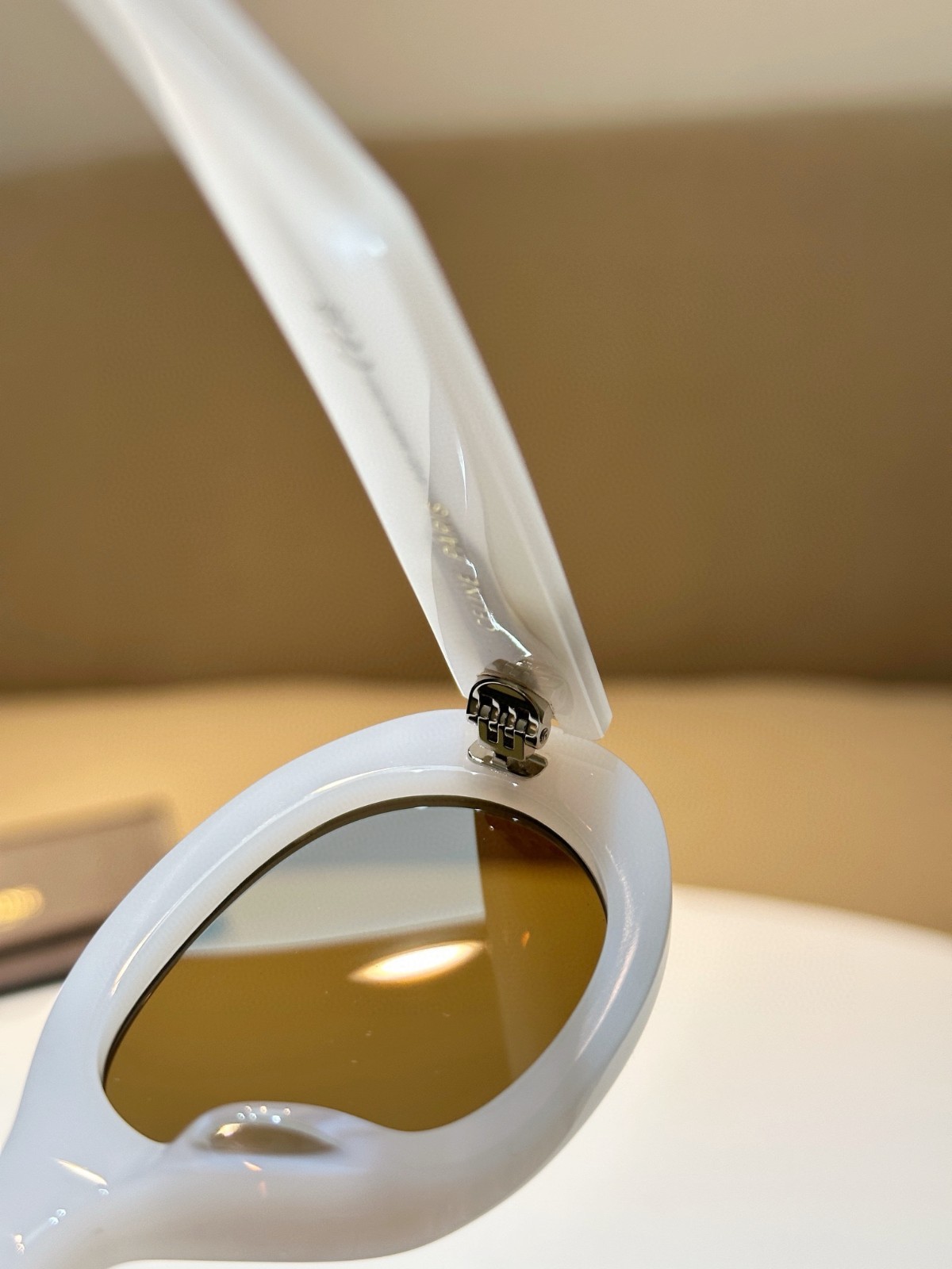 Celine Triomphe Oval Sunglasses Off-White Acetate Gold Logo Designer Chic