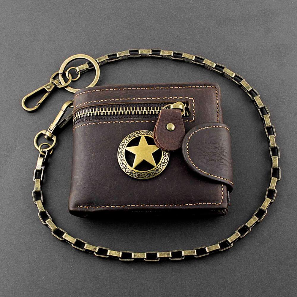 Star Genuine Leather Zipper Card Money Men’s Wallet With chain