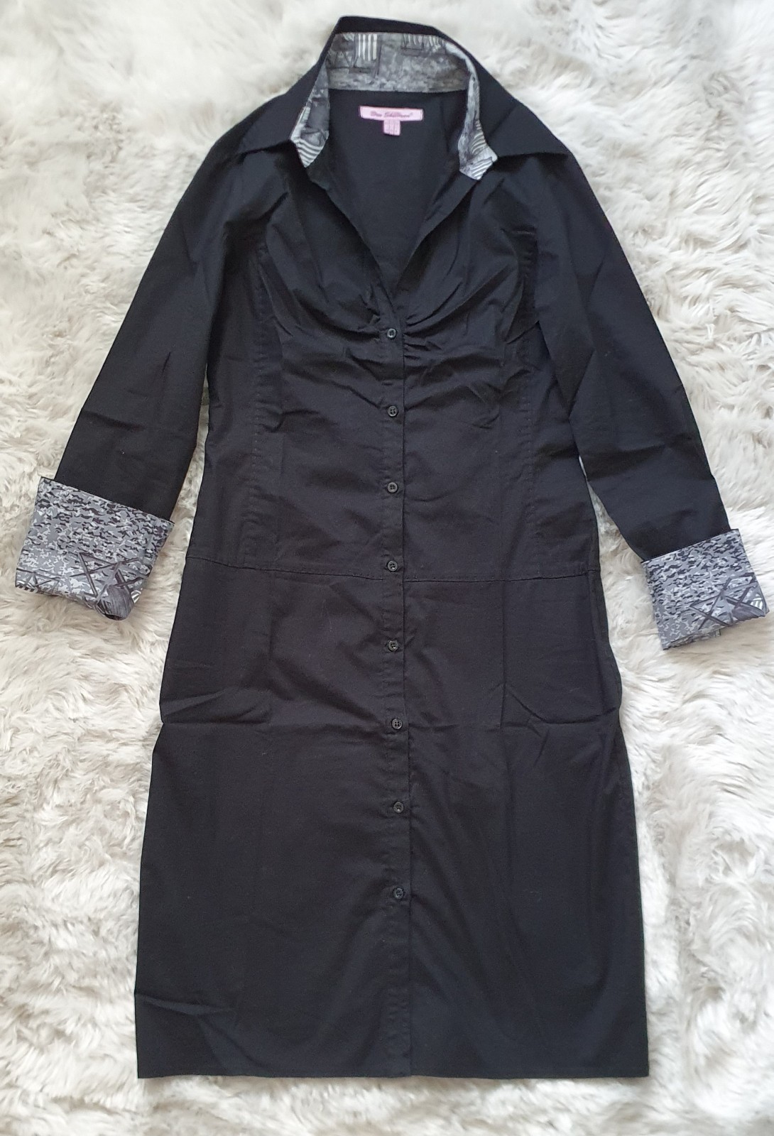 Ben Sherman New Black Shirt Dress Size 10 Collar & sleeves Beach pattern