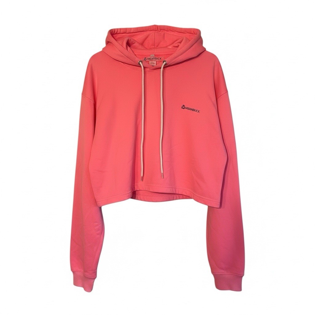 Urban Buck Cropped Hooded Sweatshirt Women XL Bright Pink Long Sleeved Clubwear