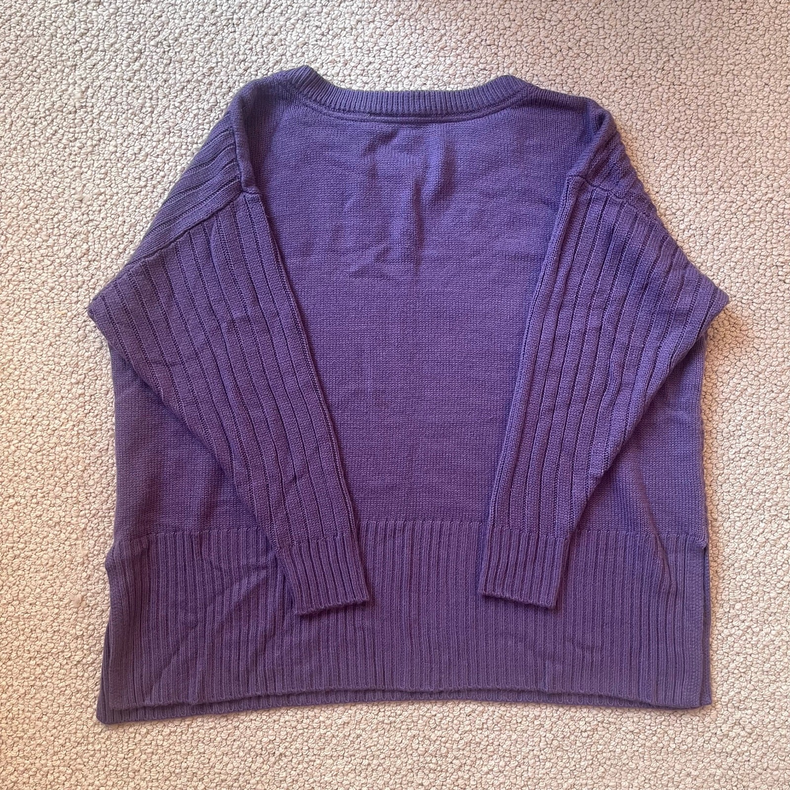 Nina Leonard Mixed Ribbed Boxy Purple Sweater